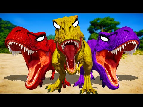 Tyrannosaurus Rex Color Pack vs Lava Spinosaurus, Spiderman I-Rex, Joker Albertosaurus - JWE