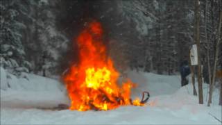 preview picture of video 'Snowmobile catches fire outside of Island Pond, VT.'