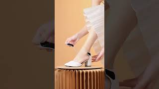 Giày cao gót MWC - 4285 Cao Gót Nữ Da Trơn Phối Quai Hậu Mũi Nhọn Gót Vuông Cao 5cm Thanh Lịch