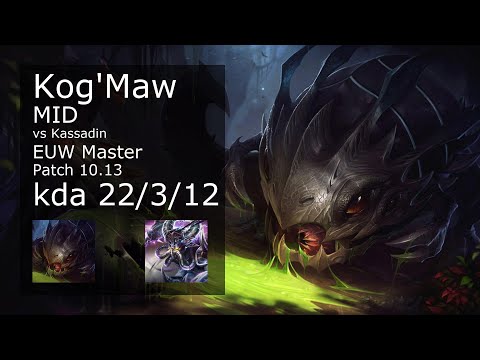 Kog'Maw vs Kassadin Mid - EUW Master 22/3/12 Patch 10.13 Gameplay