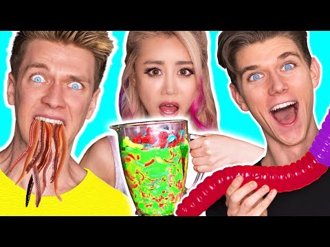 GUMMY FOOD VS REAL FOOD SMOOTHIE CHALLENGE! SOUREST Giant Worm Toxic Waste! Wengie & Collins Key