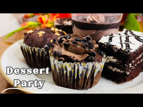 Dessert Party|Chocolate Cake|Black forest Cake|Cupcake|Muffin|Chocolate Mousse|Dessert Mukbang|Asmr