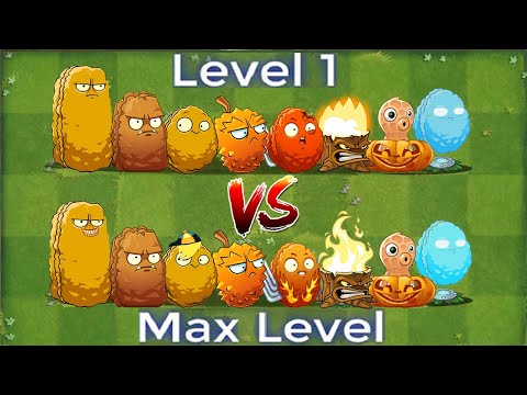 PvZ 2 Discovery - All Nuts & Defense Plants LEVEL 1 vs Plants LEVEL MAX