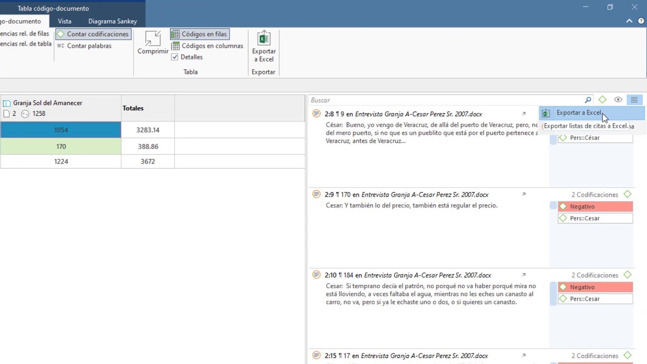 Tabla Código-Documento ATLAS.ti 9 Windows
