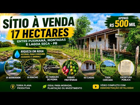SÍTIO À VENDA NA PARAÍBA | 17 Hectares Ricos em Água Entre Puxinanã e Montadas-PB