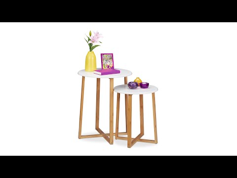 Beistelltisch 2er Set weiß Braun - Weiß - Bambus - Holzwerkstoff - 50 x 61 x 50 cm