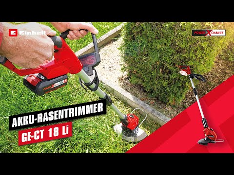 Akumuliatorinė žoliapjovė Einhell GE-CT 18 Li Power X-Change (240mm pjovimo plotis, 20 plastikinių peiliukų, be akumuliatoriaus ir kroviklio) video