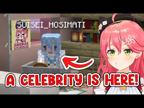 Miko gets excited when a celebrity(suisei) visits her in minecraft