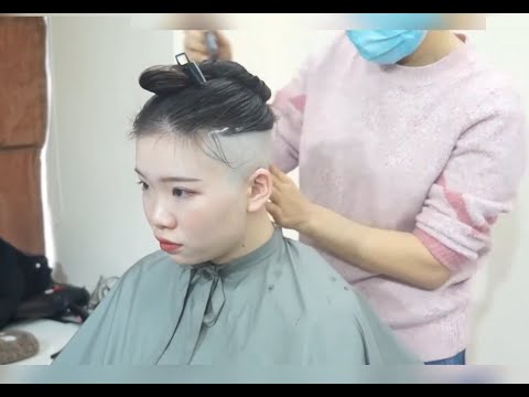 From Voluminous Curls to an Undercut Hollow Bob.ロングヘアの美女が、ポニーテールを切り落とし究極のアートボブへ#bald #haircut