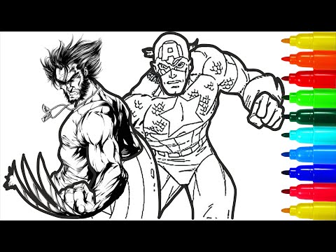 Wolverine Captain America Burning on a Tree Coloring pages