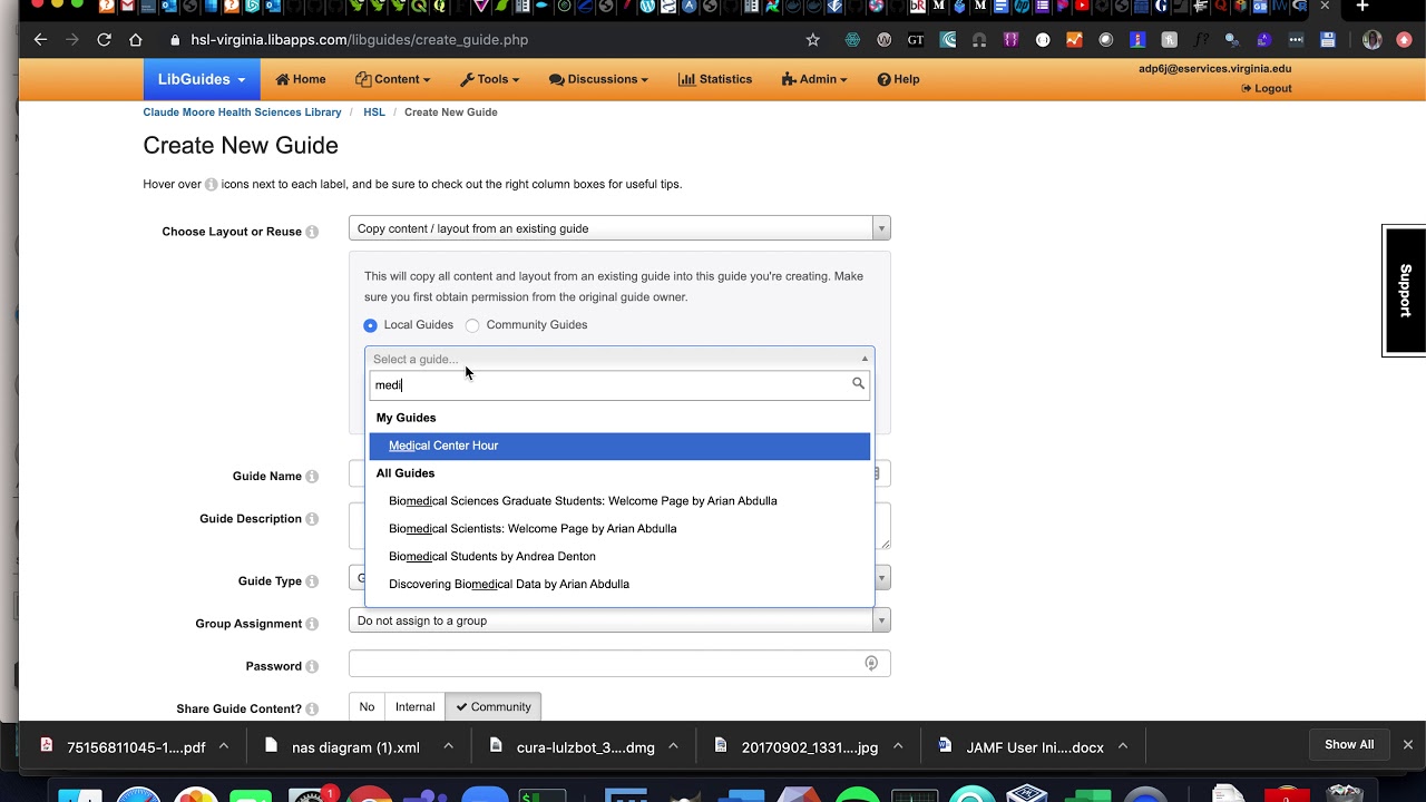 create new guide in libguides