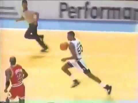 David Robinson reading the pass, then going full-court and euro-stepping past MJ.