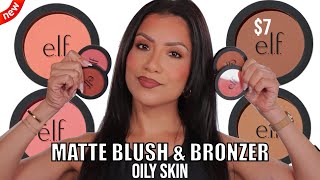 *new $7 e.l.f. COSMETICS PRIMER INFUSED MATTE BLUSH & BRONZER REVIEW&12HR WEAR TEST | MagdalineJanet