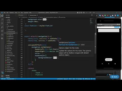 Como usar o FlatList, useLayoutEffect, useState, setOptions no React Native.