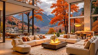 Relaxing Jazz In A Lakeside Villa Setting - Autumn Jazz By The Fireplace To Help Relieve Stress