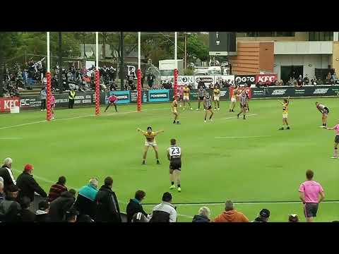 Rd 6 SANFL Snapshot - Port's Dylan Williams nails a set shot from boundary