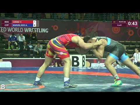 Qual. FS - 97 kg: V. CARAS (ROU) df. A. KAOUSLIDIS (CYP) by TF, 10-0