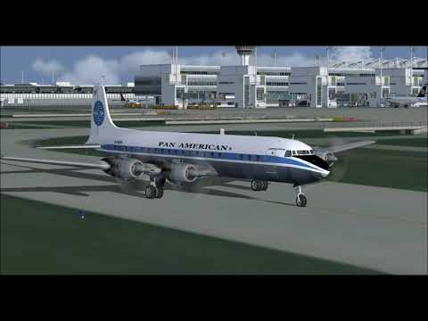 DOUGLAS DC 7C PAN AMERICAN AIRLINES TAKE OFF FROM MUNICH INTL AIRPORT FS9 HD
