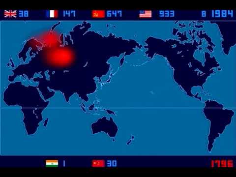 A Time Lapse Map of Every Nuclear Explosion Since 1945   by  Isao Hashimoto