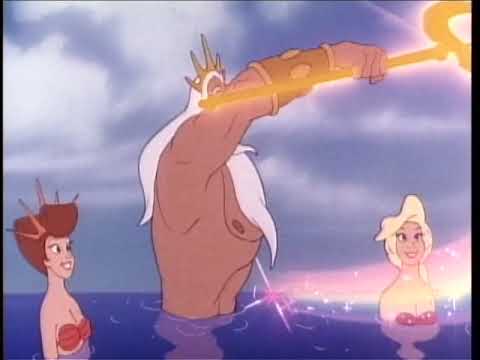The Little Mermaid 1989 trailer still with Ariel on the rock during a swell, signaling the album’s Menken–Ashman pop-musical sweep