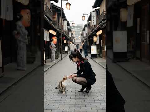 猫と遊ぶ客室乗務員
