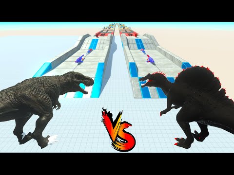 DARK T-REX vs DARK SPINO WHO IS STRONGER & FASTER - Animal Revolt Battle Simulator