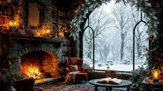 Tranquil Winter Room 🔥 Crackling Fire & Forest Snow for Deep Sleep & Concentration