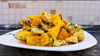 Тыква запечённая в духовке с курицей. ПП рецепт. Рецепт ужина. #рецепт #рецепты
