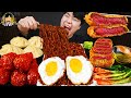 ASMR MUKBANG | Fried Chicken, steak, black bean noodles, kimchi Korean Food recipe ! eating