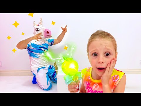 Nastya and dad in her new room with a unicorn