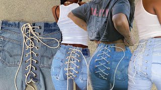 SamariaLeah Inspired Lace Up Jeans | DIY Transformation | Beginner Friendly