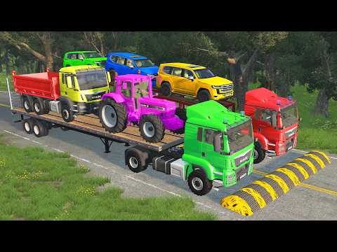 Flatbed Truck Mcqueen | Transportation with Truck - Pothole vs Car #73 - BeamNG.Drive