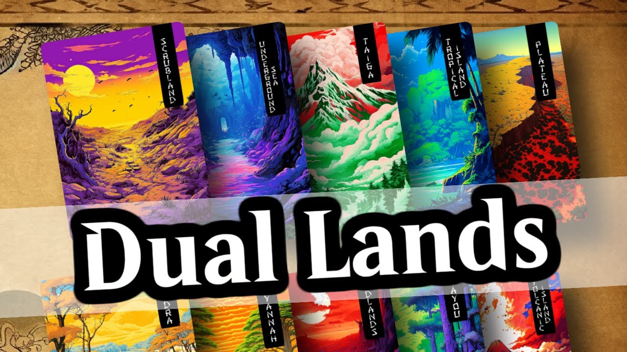 New set of Duals land - Custom Artwork - Japanese Paint style, magic the gathering commander ready.
