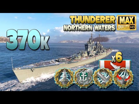 Battleship Thunderer: Huge 370k on map Northern Waters - World of Warships
