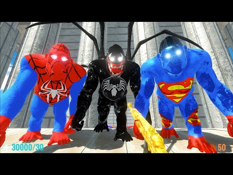 DEATH RUN ANCIENT vs VENOM GORO vs SPIDERMAN GORO vs SUPERMAN GORO - Animal Revolt Battle Simulator