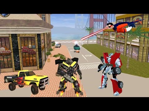 Vegas Crime Simulator - (Battle with Transformer under Eiffel Tower with car robot and police) - HD
