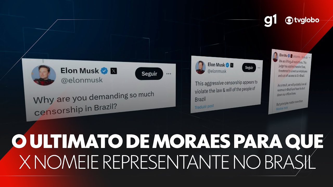 O ultimato de Moraes para que a rede social X nomeie um representante no Brasil #g1 #JN #noticias