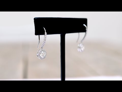 Lab Diamond Halo Drop Earrings featuring 0.75ct Center Stones in White Gold | Ada Diamonds