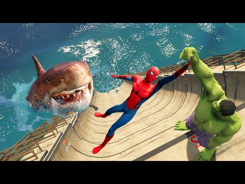 GTA 5 SPIDERMAN vs HULK vs MEGALODON | Epic Ragdolls ep.38 (Euphoria Physics)