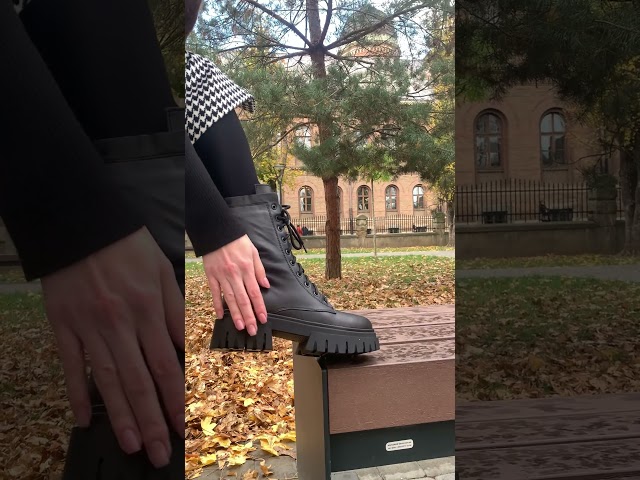 Чоботи жіночі шкіряні байка хутро 592641 Чорний Черевики шкіряні з хутром 587306 Чорні