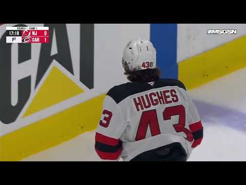 LUKE HUGHES HIT IN THE FACE WITH A PUCK #NJDevils #NHLPlayoffs