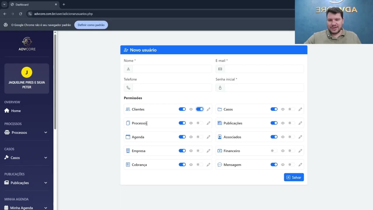 Como Cadastrar Usuários no AdvCore Academy | Permissões no Sistema Jurídico