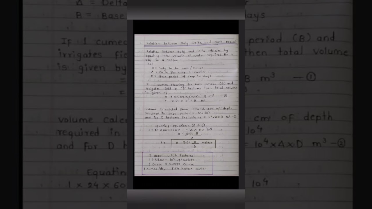 Relation Between Duty,Delta & Base period #irrigation #shorts #ytshorts #youtubeshorts