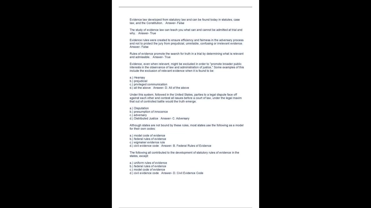 Laws of evidence final exam 2023 all possible questions and answers with complete solution