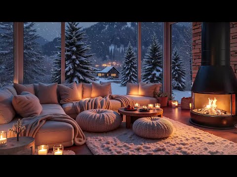 Cozy Winter Cabin Ambience 🎹 Warm Piano Music 🔥 Crackling Fireplace to Relax, Study, Work