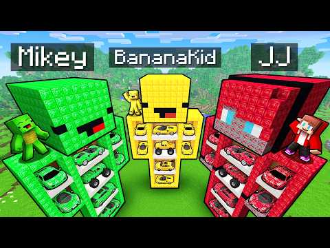 JJ vs Mikey vs Banana Kid: TREASURE GARAGE BATTLE in Minecraft!