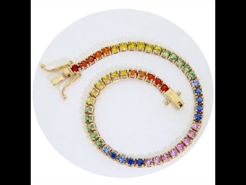 Bratara Tennis Aur Galben 14k Safire Multicolore Naturale Lucrata Manual - Lux si Rafinament