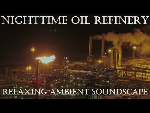 Relaxing Ambient Soundscape - Nighttime Oil Refinery - Flare Stack Burning - Machinery Hum/Ambience