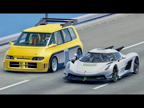 Koenigsegg Jesko Absolut vs Renault Espace with JET Engine - Drag Race 20 KM