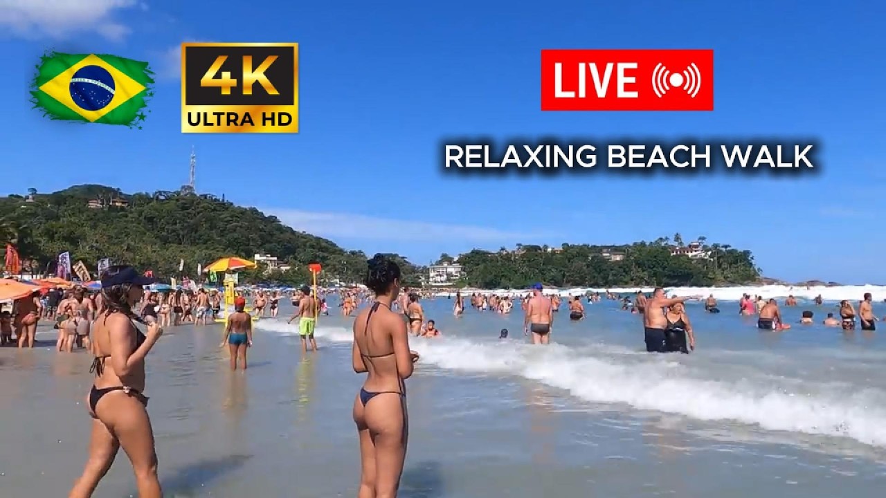 🔴 LIVE: Relaxing Beach Walk in Brazil 🇧🇷 4K 60FPS Natural Ambient Sound ASMR 🌊